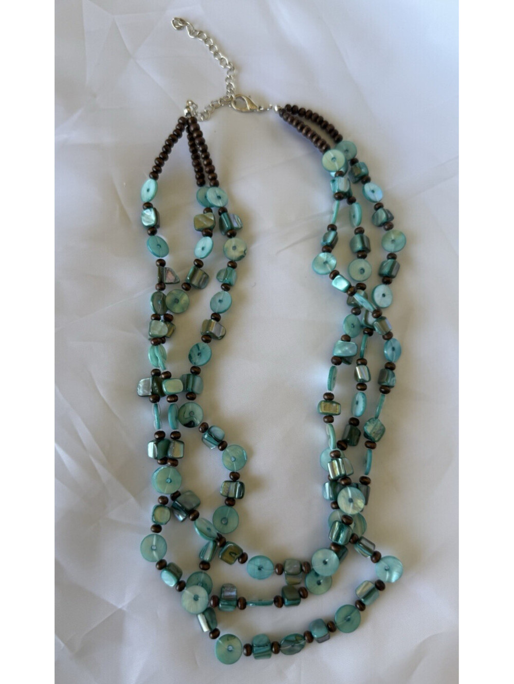 Afterlife Boutique Y2K Beaded Layered Necklace Turquoise Blue Shell Wood Beads